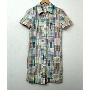 Talbots Dress Size 4 Petites Cotton Patchwork Short Sleeve Midi Button Down
